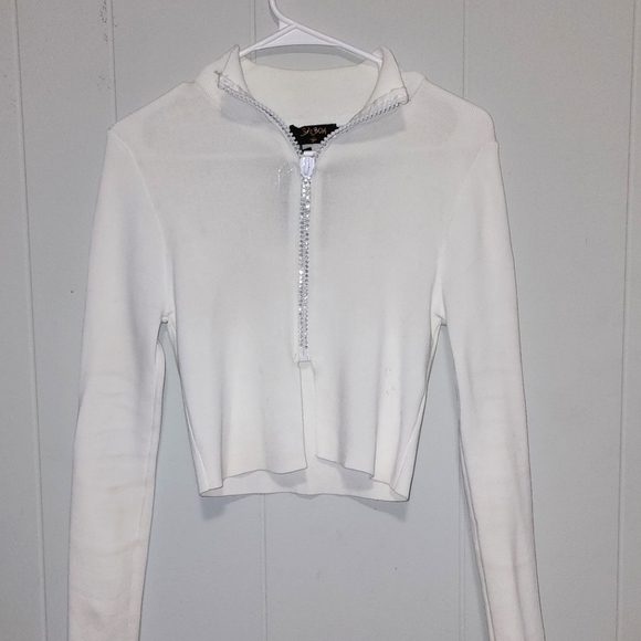 NWT Dolls Kill , Sexy , Sparkly White Long Sleeved Zip Up Popped Collar … - Picture 2 of 14